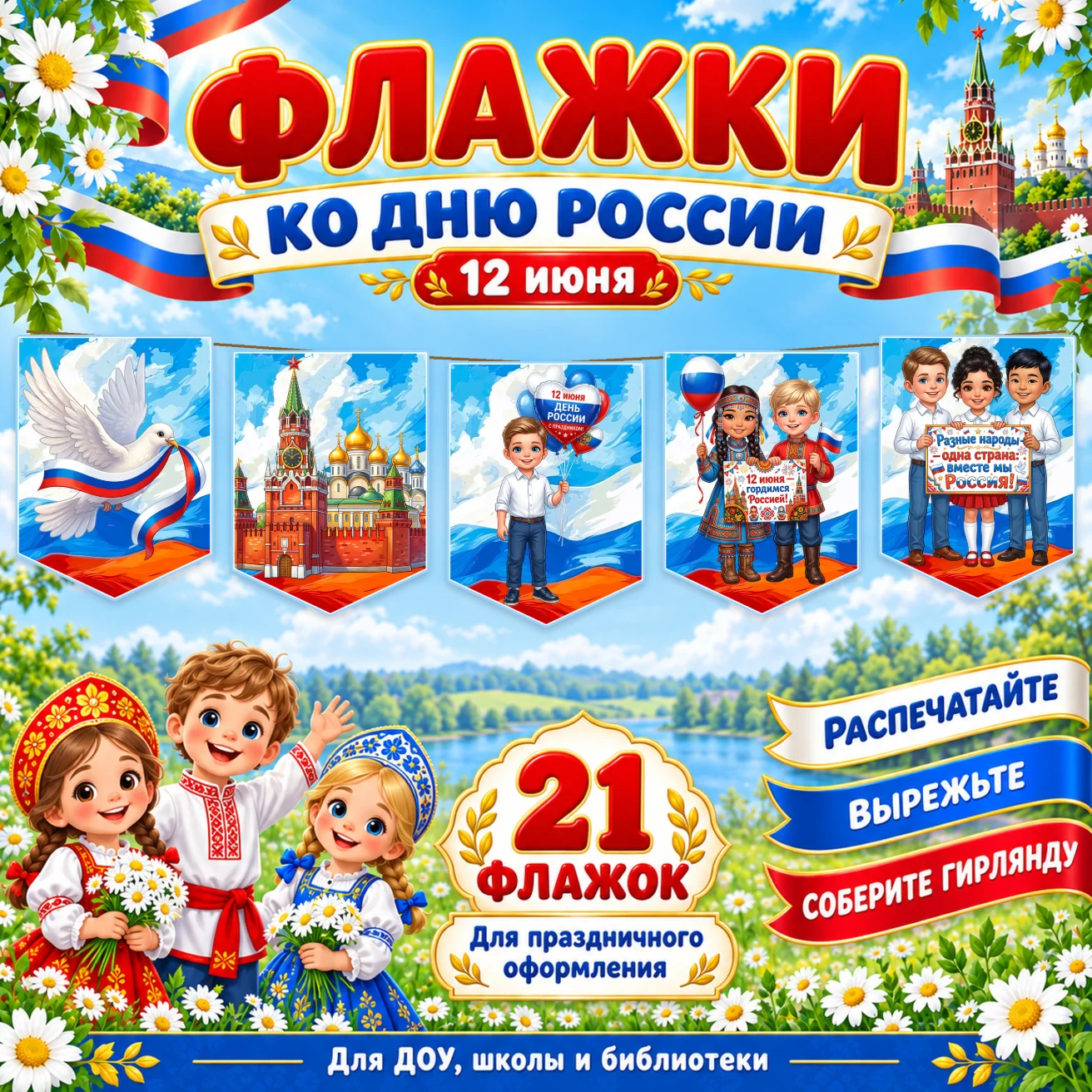 Флажки для оформления ко Дню России — обложка