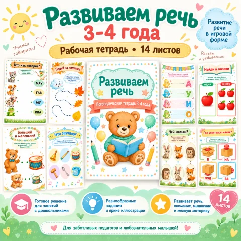 Рабочая тетрадь "Развиваем речь 3-4 года"