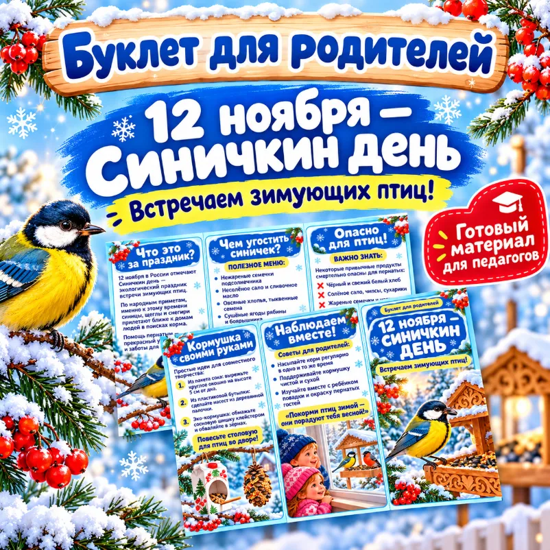 Буклет для родителей «Встречаем зимующих птиц!» 12 ноября - Синичкин день — обложка