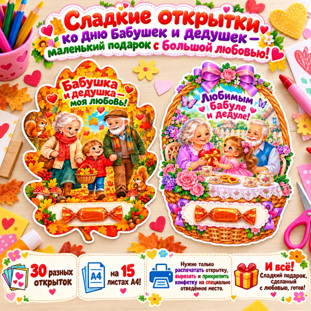 Сладкие открытки ко Дню бабушек и дедушек — обложка
