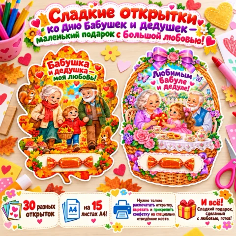 Сладкие открытки ко Дню бабушек и дедушек