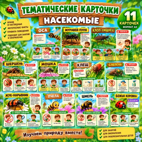Тематические карточки "Опасные насекомые"
