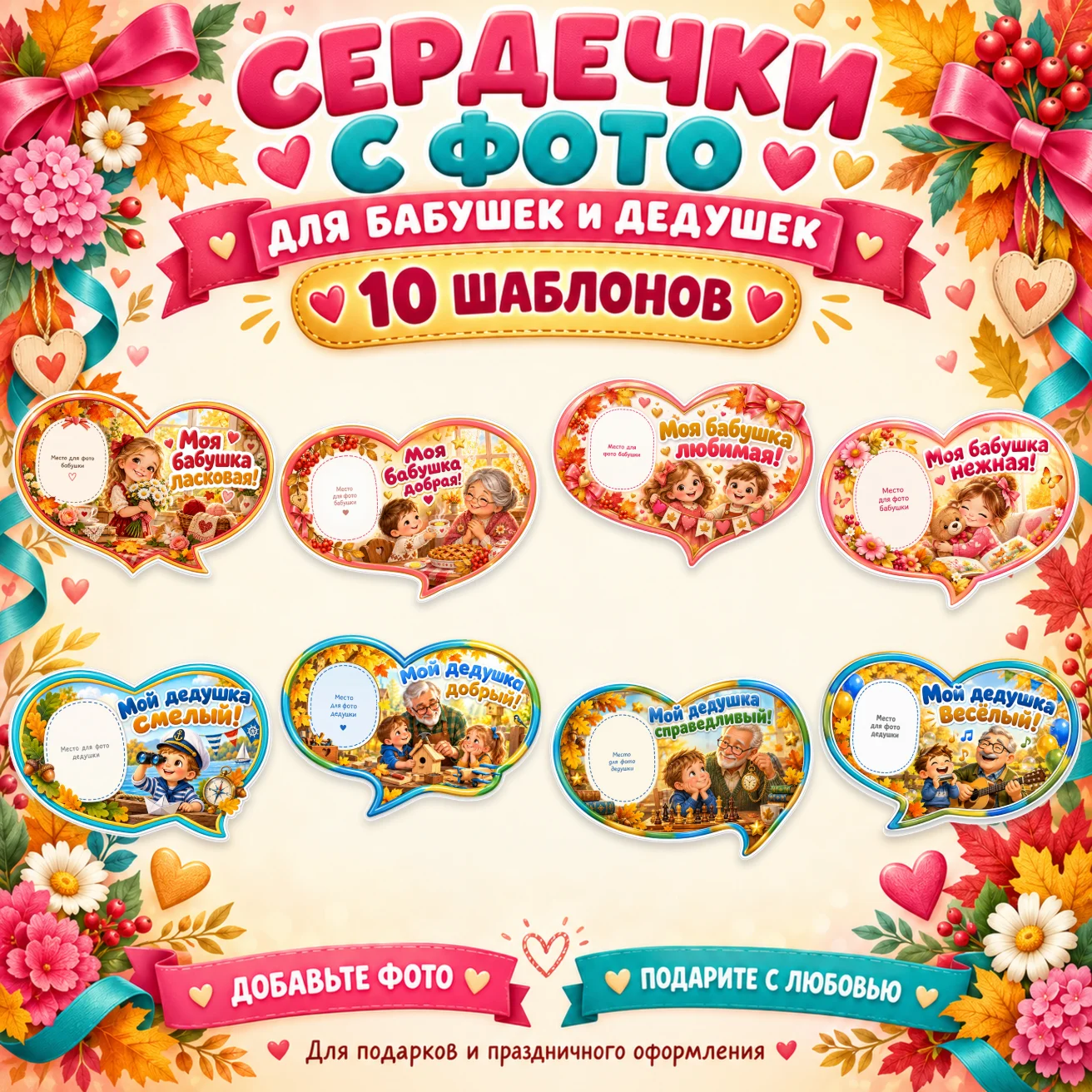 Сердечки с фото для бабушек и дедушек — обложка