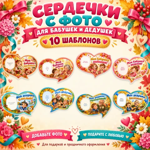 Сердечки с фото для бабушек и дедушек