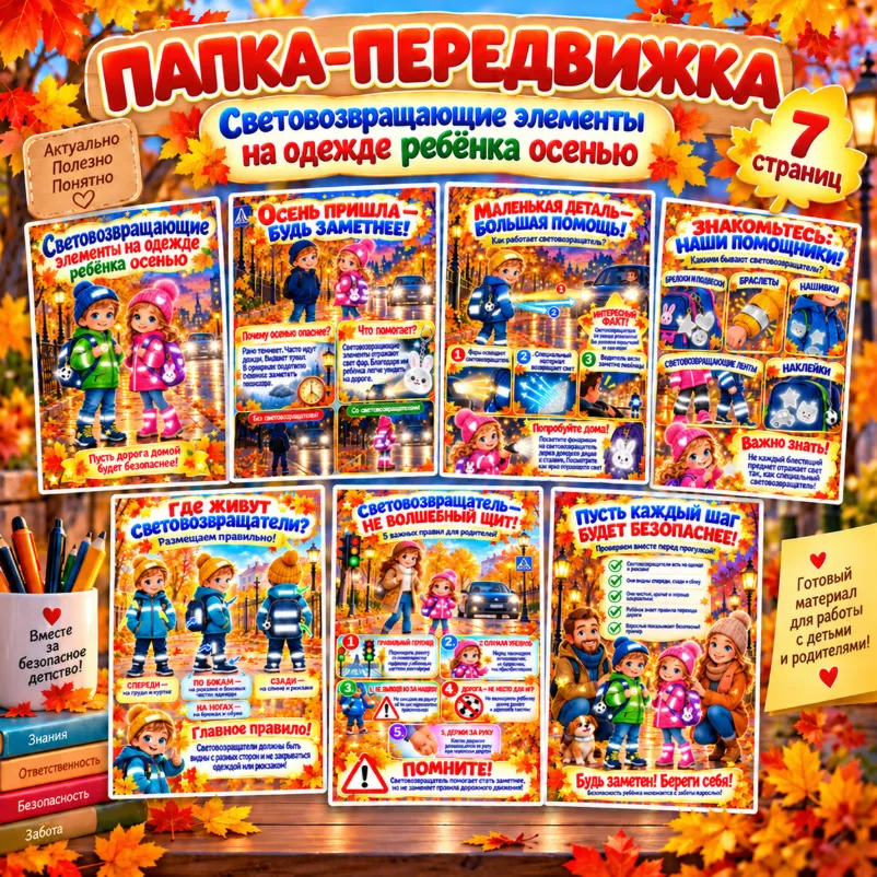 Папка-передвижка «Световозвращающие элементы на одежде ребёнка осенью» — обложка