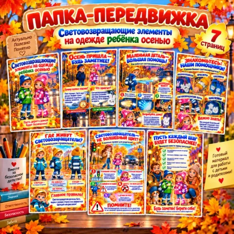 Папка-передвижка «Световозвращающие элементы на одежде ребёнка осенью»