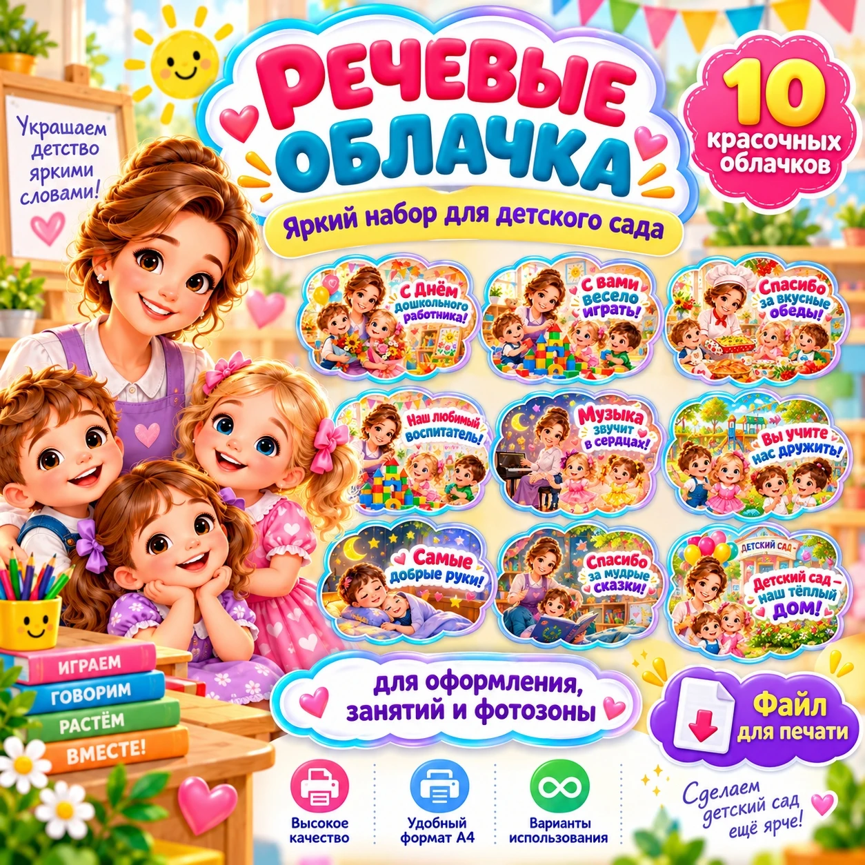 Речевые облачка ко Дню дошкольного работника — обложка