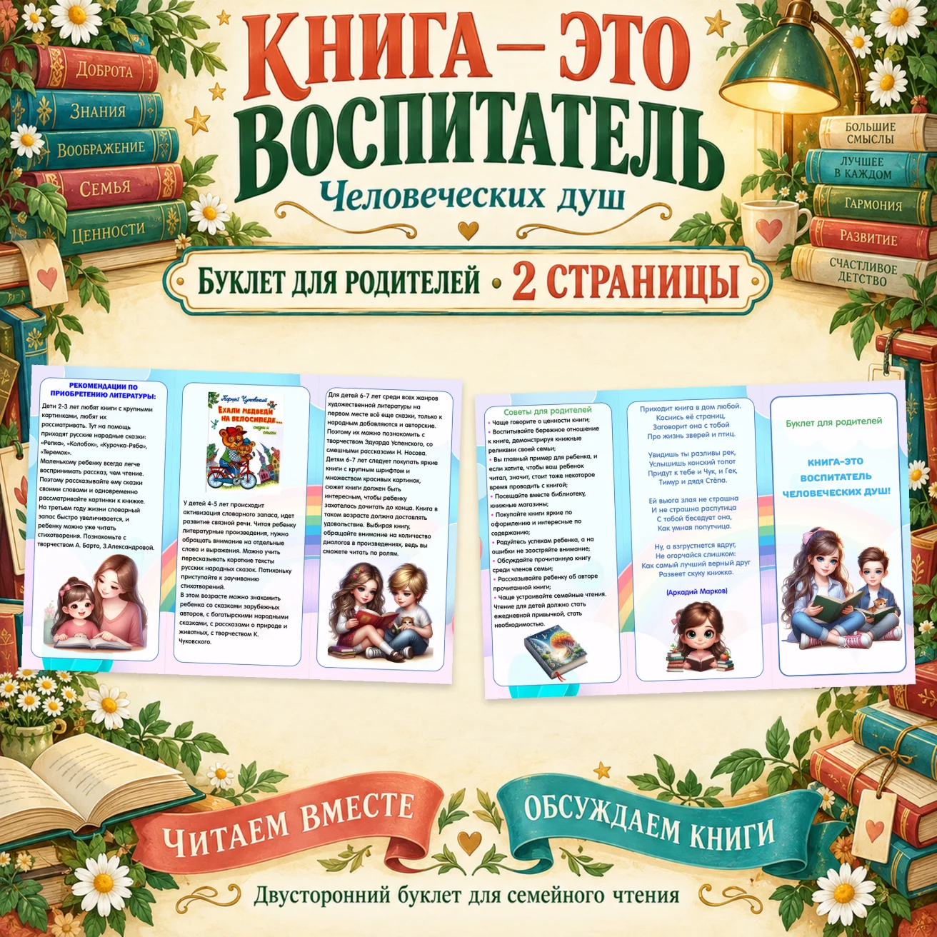 Буклет для родителей "Книга — это воспитатель человеческих душ" — обложка