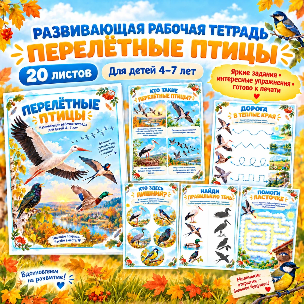 Развивающая рабочая тетрадь "Перелётные птицы" — обложка