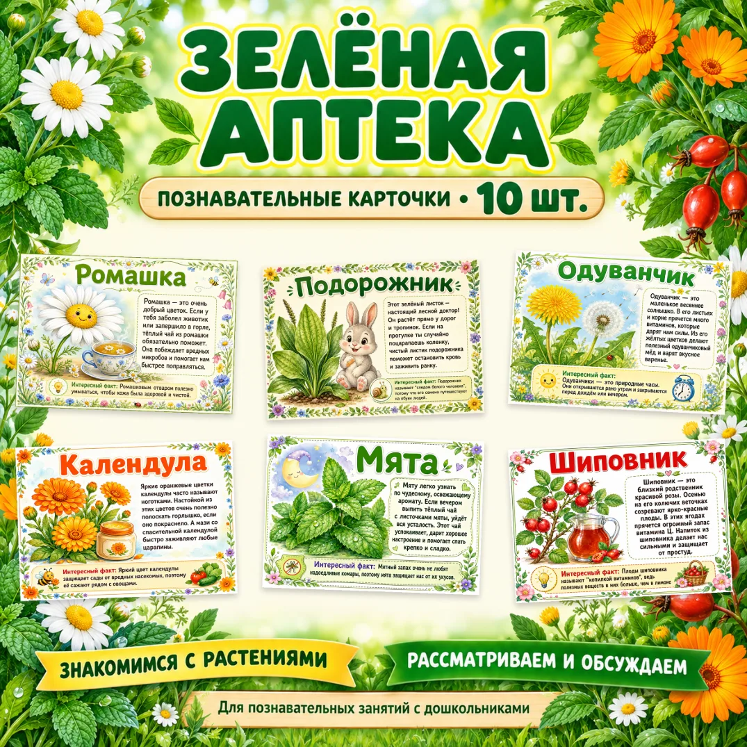 Познавательные карточки "Зелёная аптека" — обложка