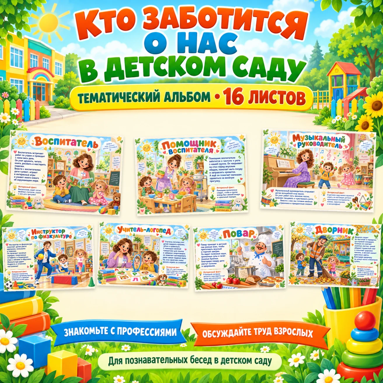 Тематический альбом "Кто заботится о нас в детском саду" — обложка