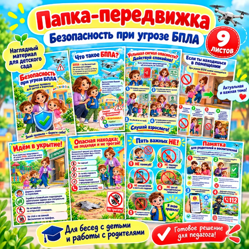 Папка - передвижка "Безопасность при угрозе БПЛА" — обложка