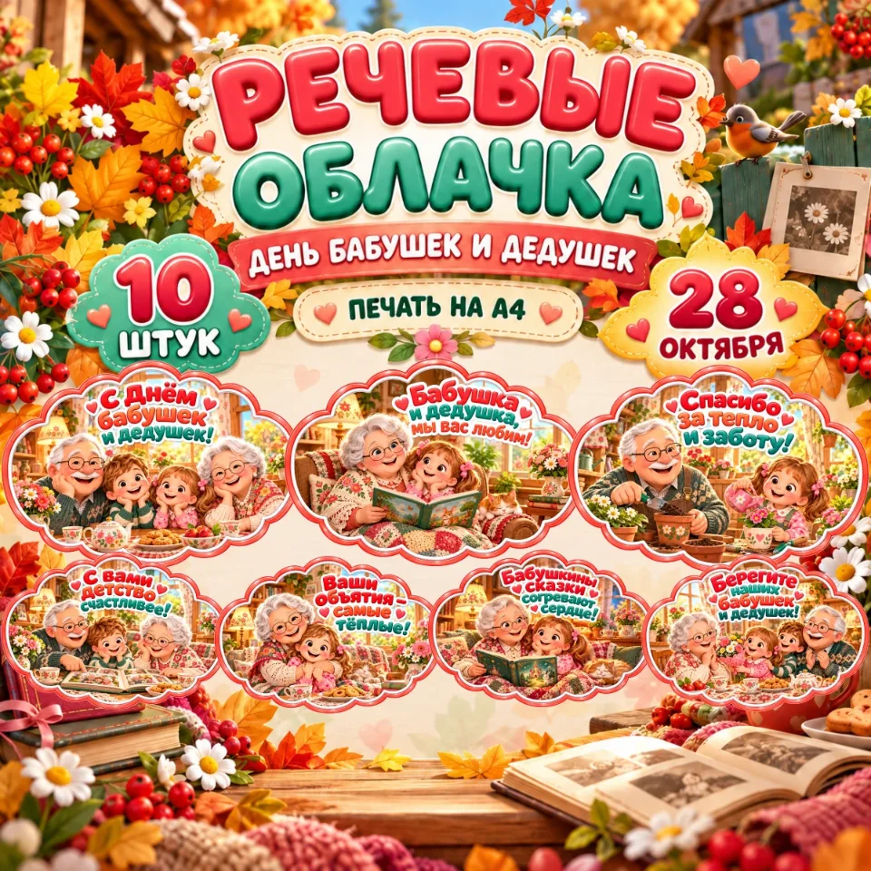 Речевые облачка «День бабушек и дедушек» — Тёплые семейные истории — обложка
