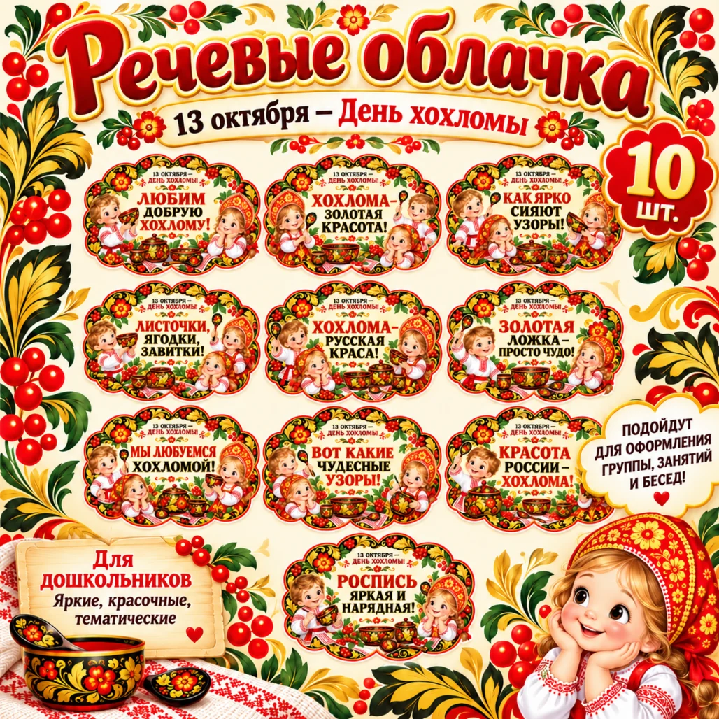 Речевые облачка "13 октября — День хохломы" — обложка
