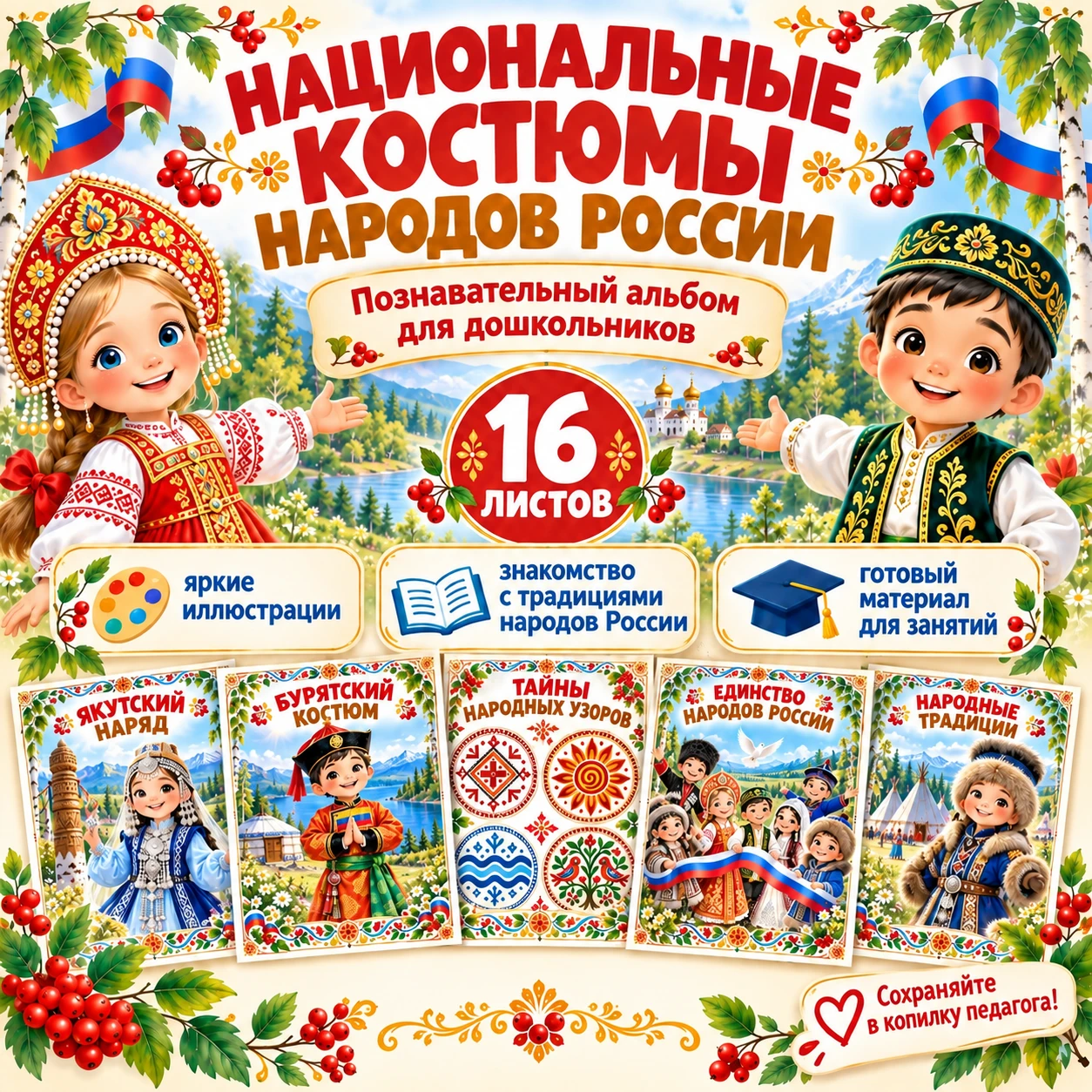 Познавательный альбом "Национальные костюмы народов России" — обложка