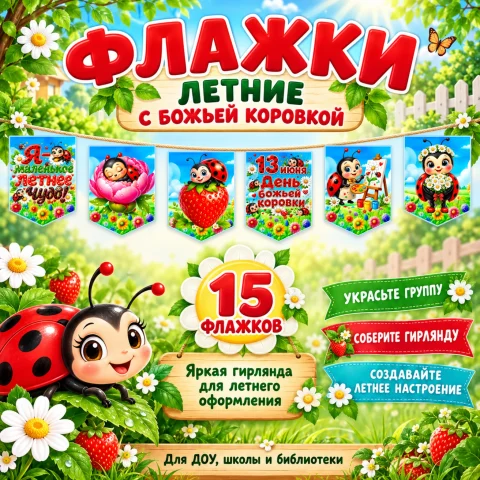Летние флажки с божьей коровкой