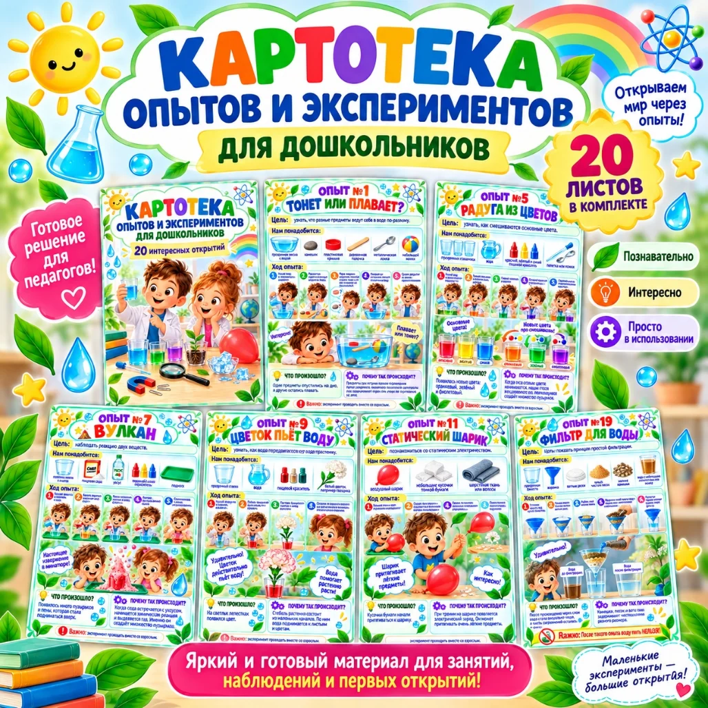 Картотека опытов и экспериментов для дошкольников — обложка