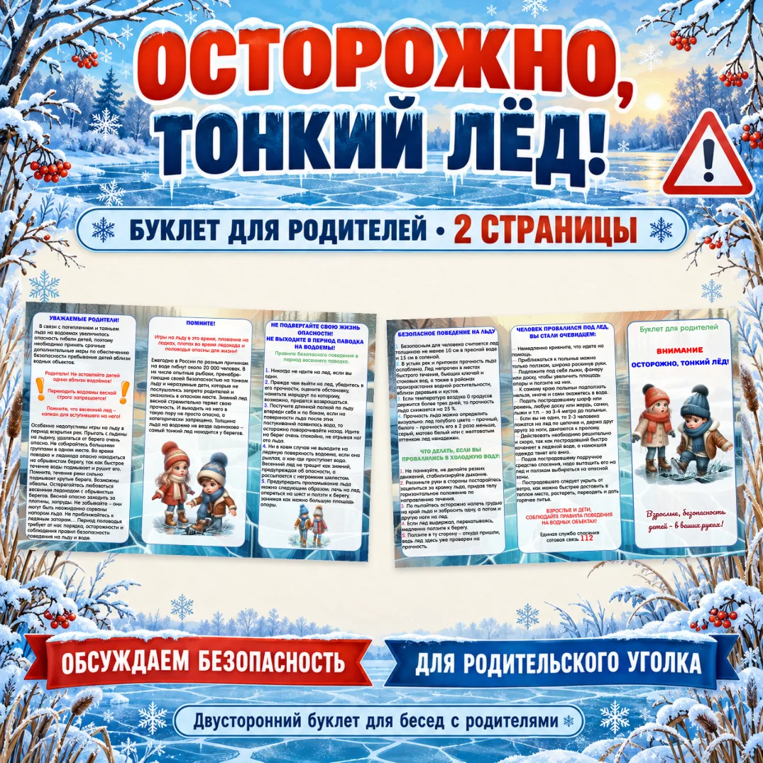 Буклет для родителей "Осторожно, тонкий лёд!" — обложка