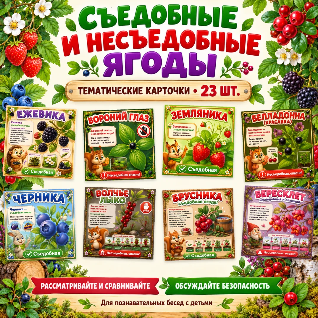 Тематические карточки "Съедобные и несъедобные ягоды" — обложка