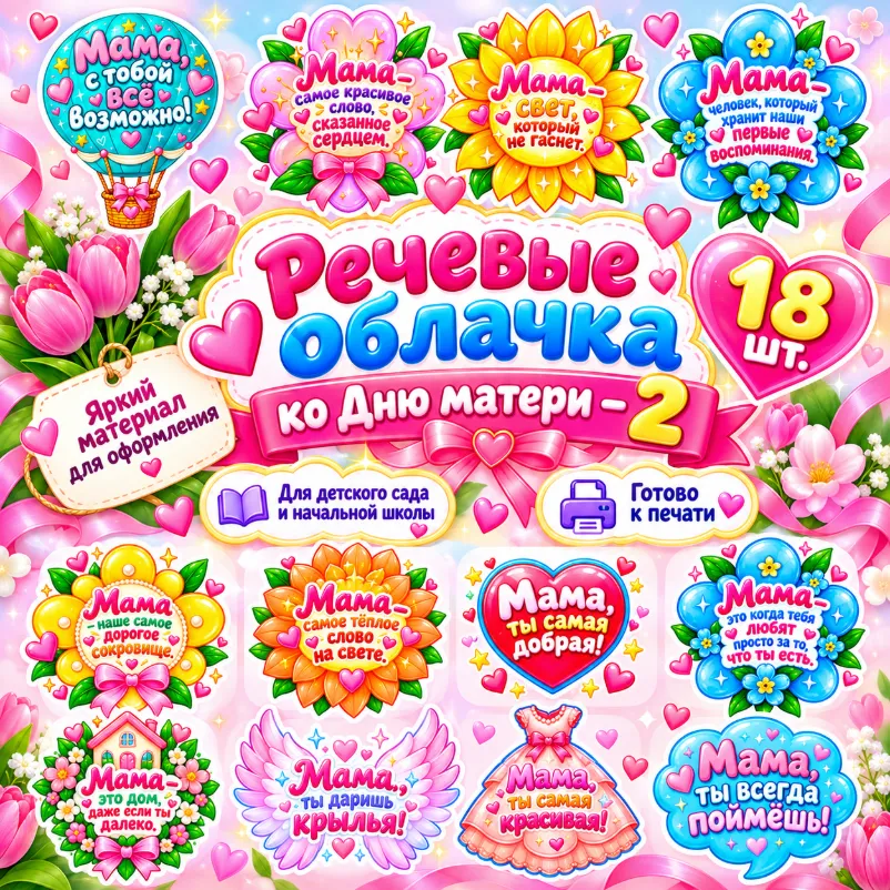 Речевые облачка «Ко Дню матери-2» - 18 шт — обложка