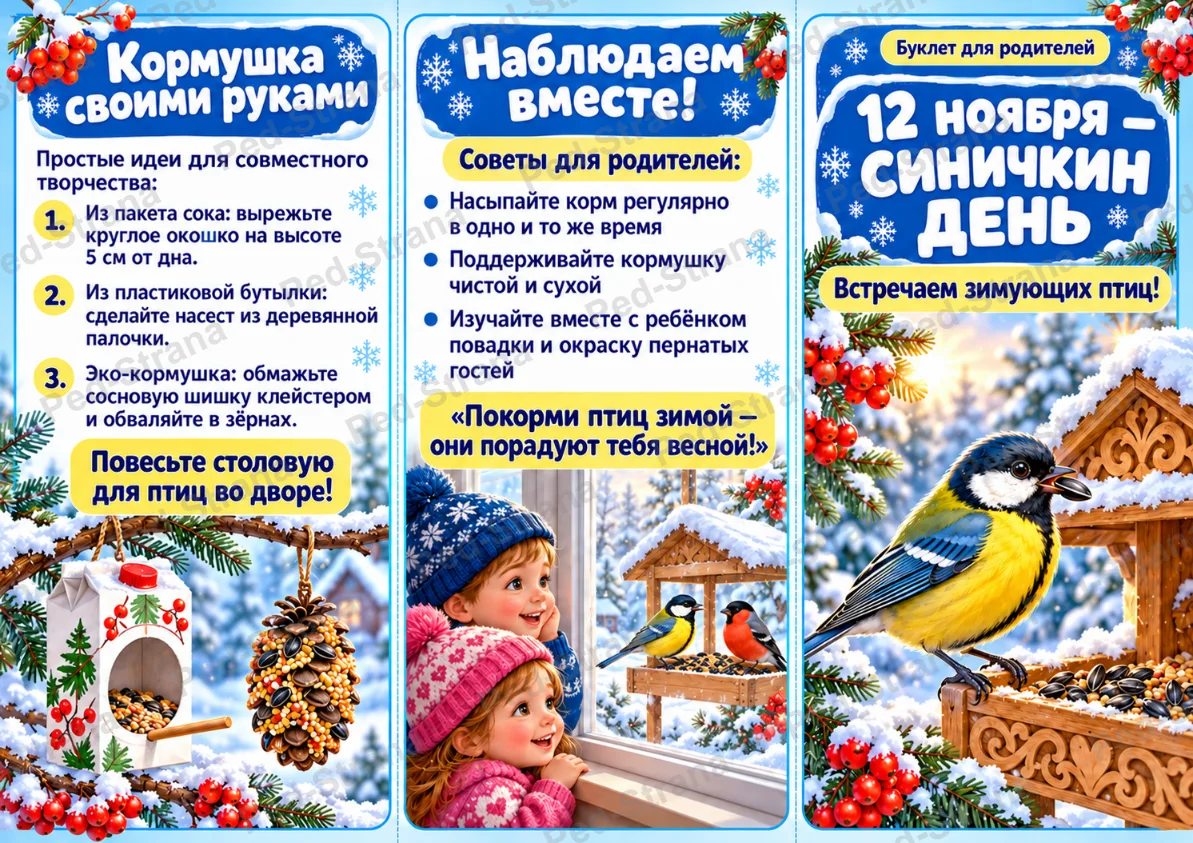 Буклет для родителей «Встречаем зимующих птиц!» 12 ноября - Синичкин день — страница-пример 1