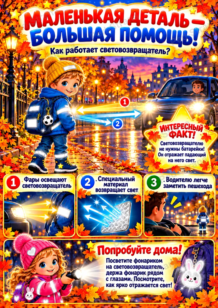 Папка-передвижка «Световозвращающие элементы на одежде ребёнка осенью» — страница-пример 2