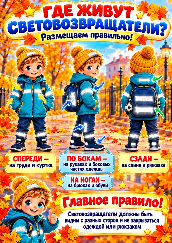 Папка-передвижка «Световозвращающие элементы на одежде ребёнка осенью» — страница-пример 4