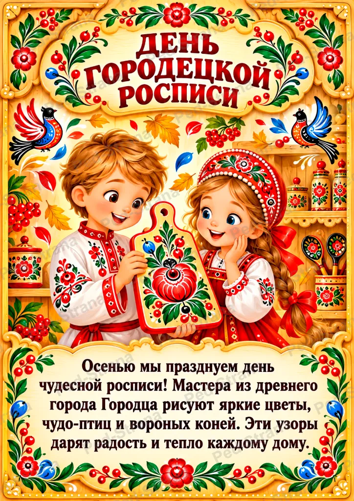Тематический альбом «Городецкая роспись» — страница-пример 1