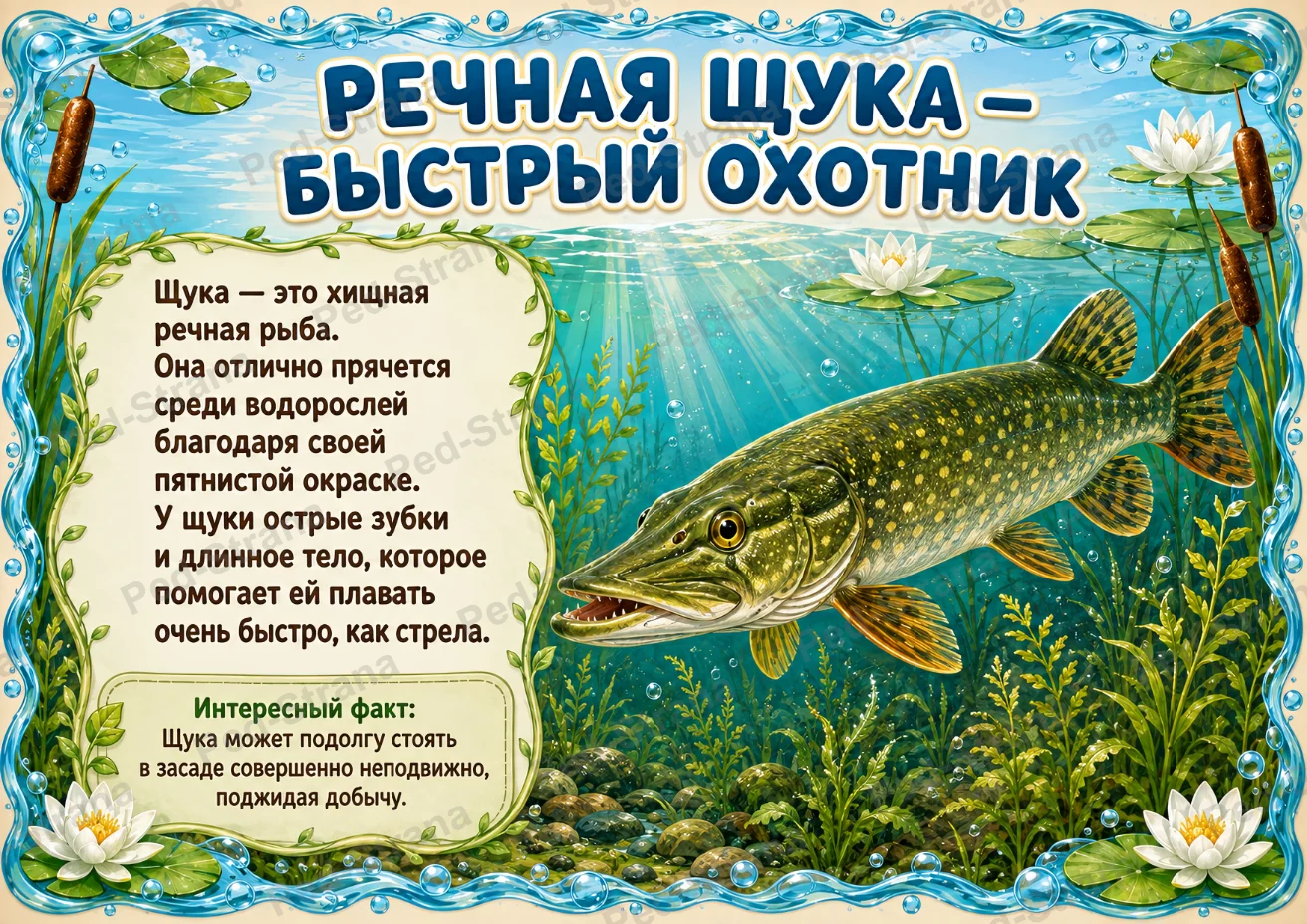 Тематический альбом «Обитатели рек и озёр» — страница-пример 3